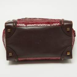Pre Owned Céline Red/Burgundy Python and Leather Mini Luggage Tote