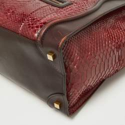 Pre Owned Céline Red/Burgundy Python and Leather Mini Luggage Tote