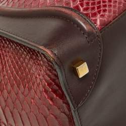 Pre Owned Céline Red/Burgundy Python and Leather Mini Luggage Tote