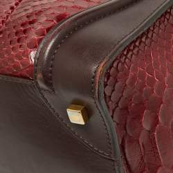 Pre Owned Céline Red/Burgundy Python and Leather Mini Luggage Tote