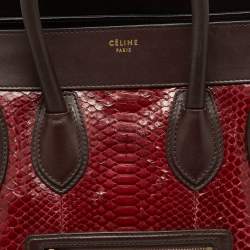 Pre Owned Céline Red/Burgundy Python and Leather Mini Luggage Tote