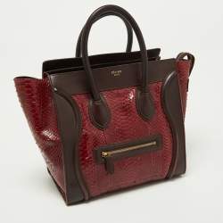 Pre Owned Céline Red/Burgundy Python and Leather Mini Luggage Tote
