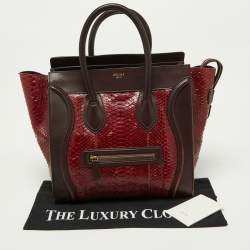 Pre Owned Céline Red/Burgundy Python and Leather Mini Luggage Tote
