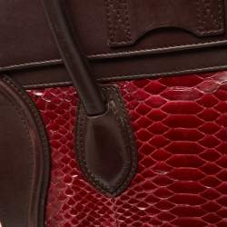 Pre Owned Céline Red/Burgundy Python and Leather Mini Luggage Tote