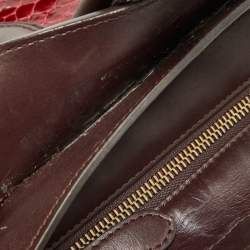 Pre Owned Céline Red/Burgundy Python and Leather Mini Luggage Tote