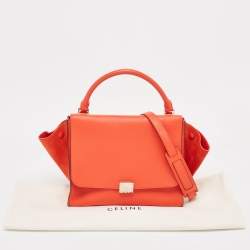 Pre Owned Celine Coral Red Leather and Suede Medium Trapeze Top Handle Bag