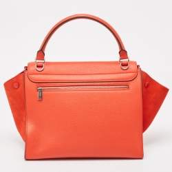 Pre Owned Celine Coral Red Leather and Suede Medium Trapeze Top Handle Bag