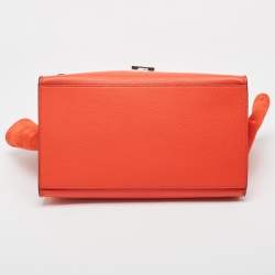 Pre Owned Celine Coral Red Leather and Suede Medium Trapeze Top Handle Bag
