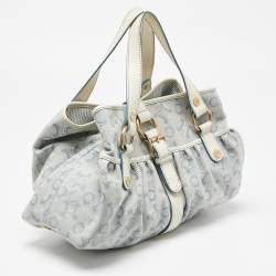 Pre Owned Celine Blue/White Monogram Canvas and Leather Satchel