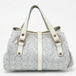 Pre Owned Celine Blue/White Monogram Canvas and Leather Satchel