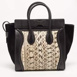 مملوكة مسبقًا Celine Black/Beige Karung,Suede and Leather Mini Luggage Tote