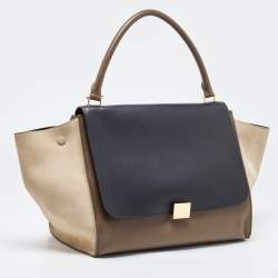 Pre Owned Celine Tricolor Leather and Suede Large Trapeze Top Handle Bag