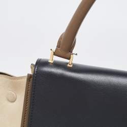 Pre Owned Celine Tricolor Leather and Suede Large Trapeze Top Handle Bag
