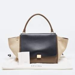 Pre Owned Celine Tricolor Leather and Suede Large Trapeze Top Handle Bag