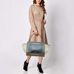 Pre Owned Celine Tricolor Leather and Suede Large Trapeze Top Handle Bag