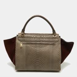 مملوكة مسبقًا Celine Grey/Burgundy Python and Suede Medium Trapeze Bag