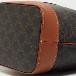 Celine Tan/Dark Brown Triomphe Canvas And Leather Small Bucket Bag