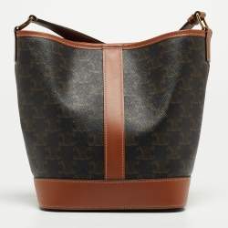 Celine Tan/Dark Brown Triomphe Canvas And Leather Small Bucket Bag