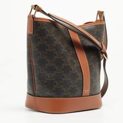 Celine Tan/Dark Brown Triomphe Canvas And Leather Small Bucket Bag
