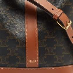 Celine Tan/Dark Brown Triomphe Canvas And Leather Small Bucket Bag