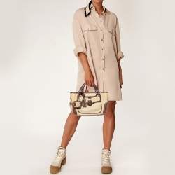 Pre Owned Celine Brown/Cream Raffia and Croc Embossed Leather Boogie Tote