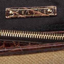 Pre Owned Celine Brown/Cream Raffia and Croc Embossed Leather Boogie Tote
