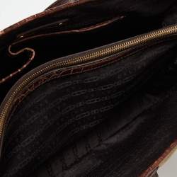 Pre Owned Celine Brown/Cream Raffia and Croc Embossed Leather Boogie Tote