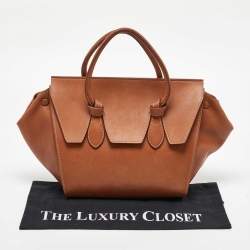 Pre Owned Celine Brown Leather Mini Tie Tote