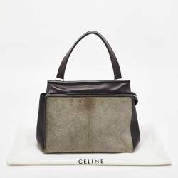 Pre Owned Celine Black/Grey Leather and Calf Hair Medium Edge Top Handle Bag