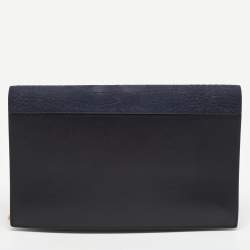Celine Navy Blue/Black Croc Embossed and Leather Pocket Envelope Chain Clutch