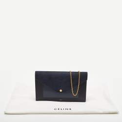 Celine Navy Blue/Black Croc Embossed and Leather Pocket Envelope Chain Clutch