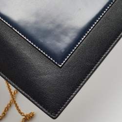 Celine Navy Blue/Black Croc Embossed and Leather Pocket Envelope Chain Clutch