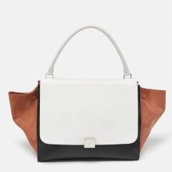 Pre Owned Celine Tricolor Leather and Suede Large Trapeze Top Handle Bag