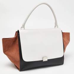 Pre Owned Celine Tricolor Leather and Suede Large Trapeze Top Handle Bag
