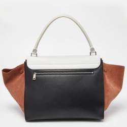 Pre Owned Celine Tricolor Leather and Suede Large Trapeze Top Handle Bag