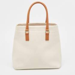 Pre Owned Celine Brown/Off White Canvas and Leather Vertical Cabas Tote