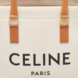 Pre Owned Celine Brown/Off White Canvas and Leather Vertical Cabas Tote