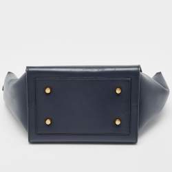 Pre Owned Celine Navy Blue Leather Mini Tie Tote