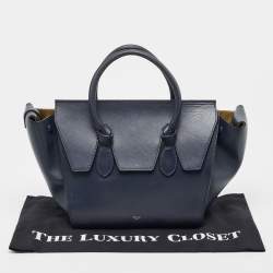 Pre Owned Celine Navy Blue Leather Mini Tie Tote