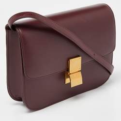 Pre Owned Celine Burgundy Leather Medium Classic Box Shoulder Bag
