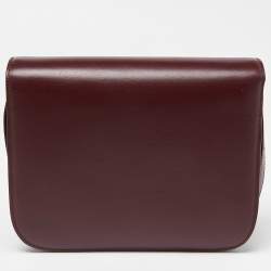 Pre Owned Celine Burgundy Leather Medium Classic Box Shoulder Bag