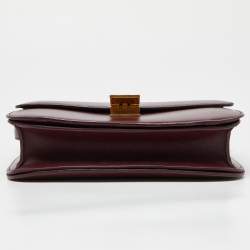 Pre Owned Celine Burgundy Leather Medium Classic Box Shoulder Bag