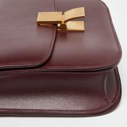 Pre Owned Celine Burgundy Leather Medium Classic Box Shoulder Bag