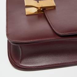 Pre Owned Celine Burgundy Leather Medium Classic Box Shoulder Bag