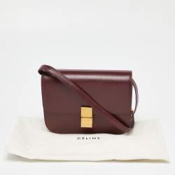 Pre Owned Celine Burgundy Leather Medium Classic Box Shoulder Bag