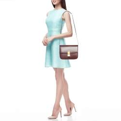 Pre Owned Celine Burgundy Leather Medium Classic Box Shoulder Bag