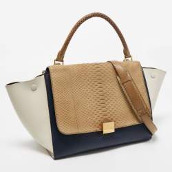 Celine Tri Color Python and Leather Medium Trapeze Top Handle Bag