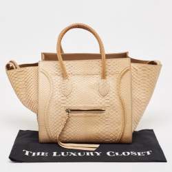 Pre Owned Celine Beige Python Medium Phantom Luggage Tote