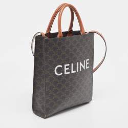 Pre Owned Celine Brown Triomphe Canvas and Leather Small Vertical Cabas Tote 