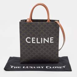 Pre Owned Celine Brown Triomphe Canvas and Leather Small Vertical Cabas Tote 